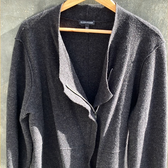 Chic Eileen Fisher Lightweight Boiled Wool Asymmetrical Zipper Jacket size XL - Picture 4 of 9